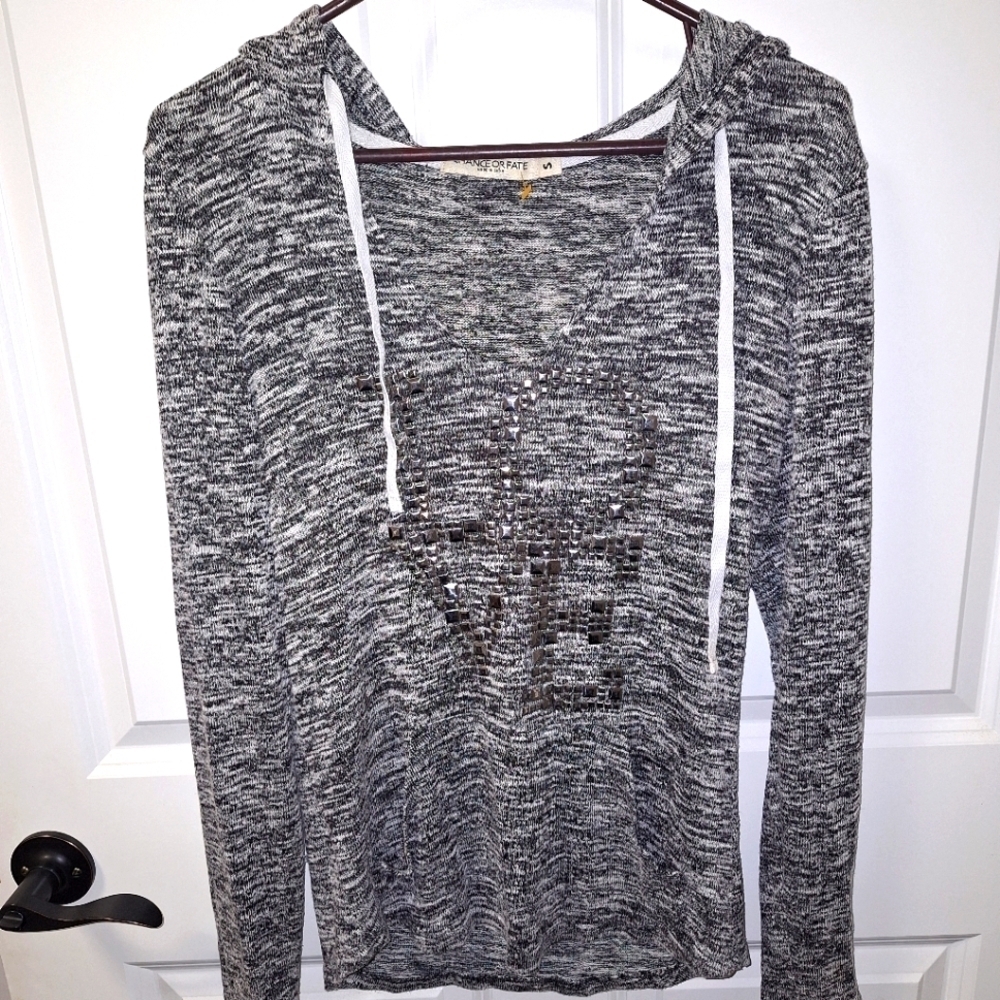A Chance or Fate heathered gray hoodie in a ladies' size small. Pre-loved